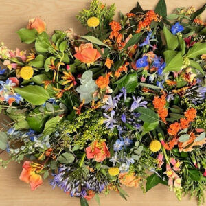 Coussin champêtre orange et bleu (D10)